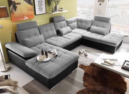 Ecksofa Stoff U-Form Bettfunktion Couch Design Polster Textil Leder Eck